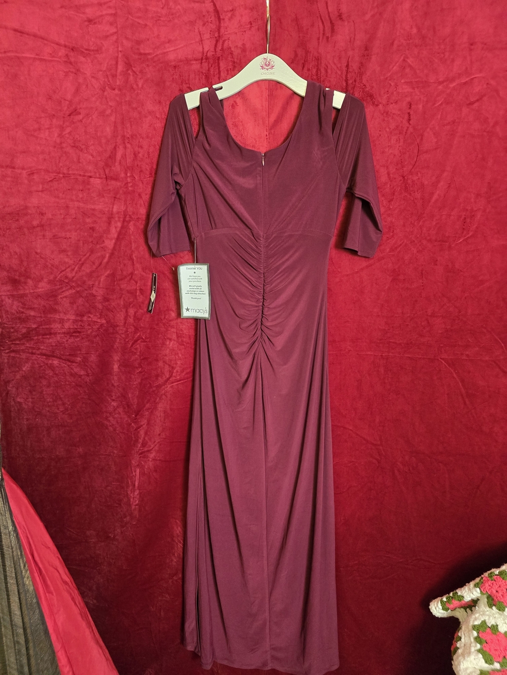 R & M Richards Burgundy Cold-Shoulder Maxi Dress with Jewel Accents - Picture 5 of 7